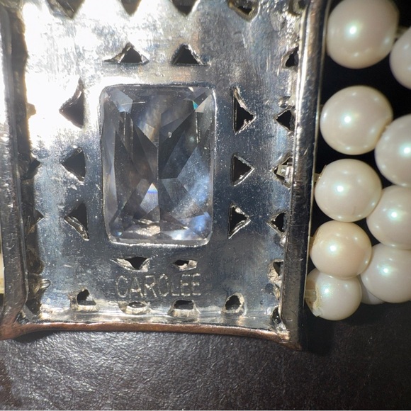 Carolee 5 Stranded Tiny Faux Pearl & Stone Stretch Bracelet- Silver Tone - Picture 4 of 7